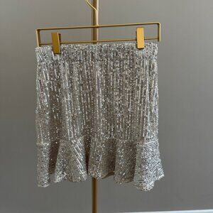 BB Dakota by Steve Madden Gold Sequin Metallic Ruffle Hem Mini Skirt – Size Smal